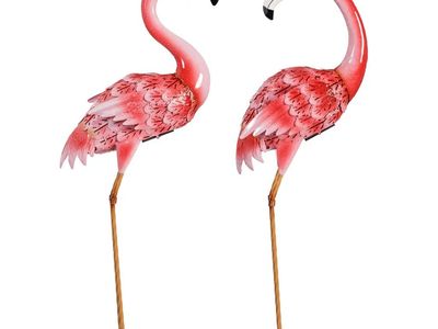 Solar LED Flamingo Pair, Set of 2, Hand Crafted Metal 1933884 #106016