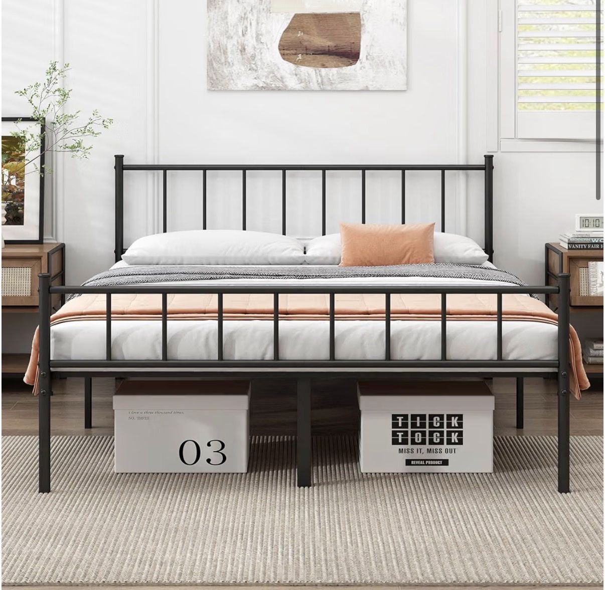 Metal Bed Frame California King Size Black - 1000lb Capacity, Quick Assembly, No Box Spring Needed