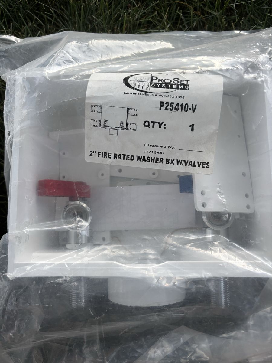 Washer box with valves, 2 inch fire rated, new