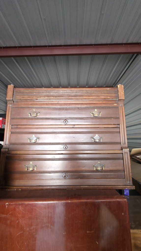 Vintage Wooden 3-Drawer Dresser Chest with Brass Hardware