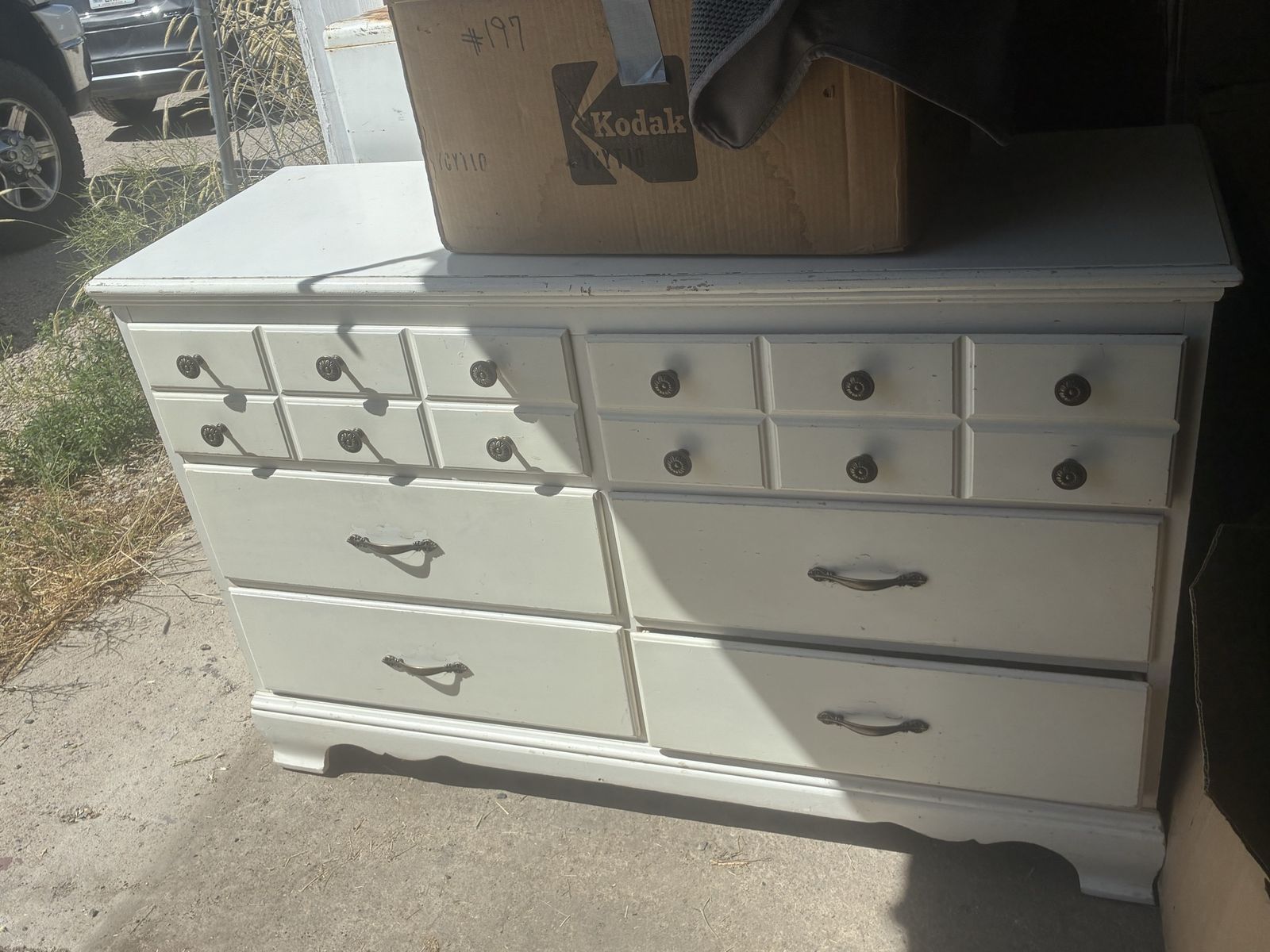 White Wood Dresser - 9 Drawers, Vintage Style Hardware, White Wooden Multi-Drawer Dresser