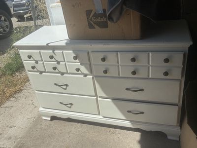 White Wood Dresser - 9 Drawers, Vintage Style Hardware, White Wooden Multi-Drawer Dresser