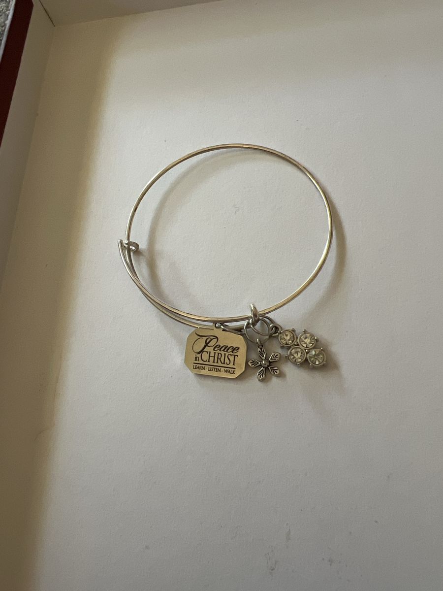 Peace in Christ Expandable Silver Bangle Bracelet w/ Charms