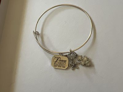 Peace in Christ Expandable Silver Bangle Bracelet w/ Charms