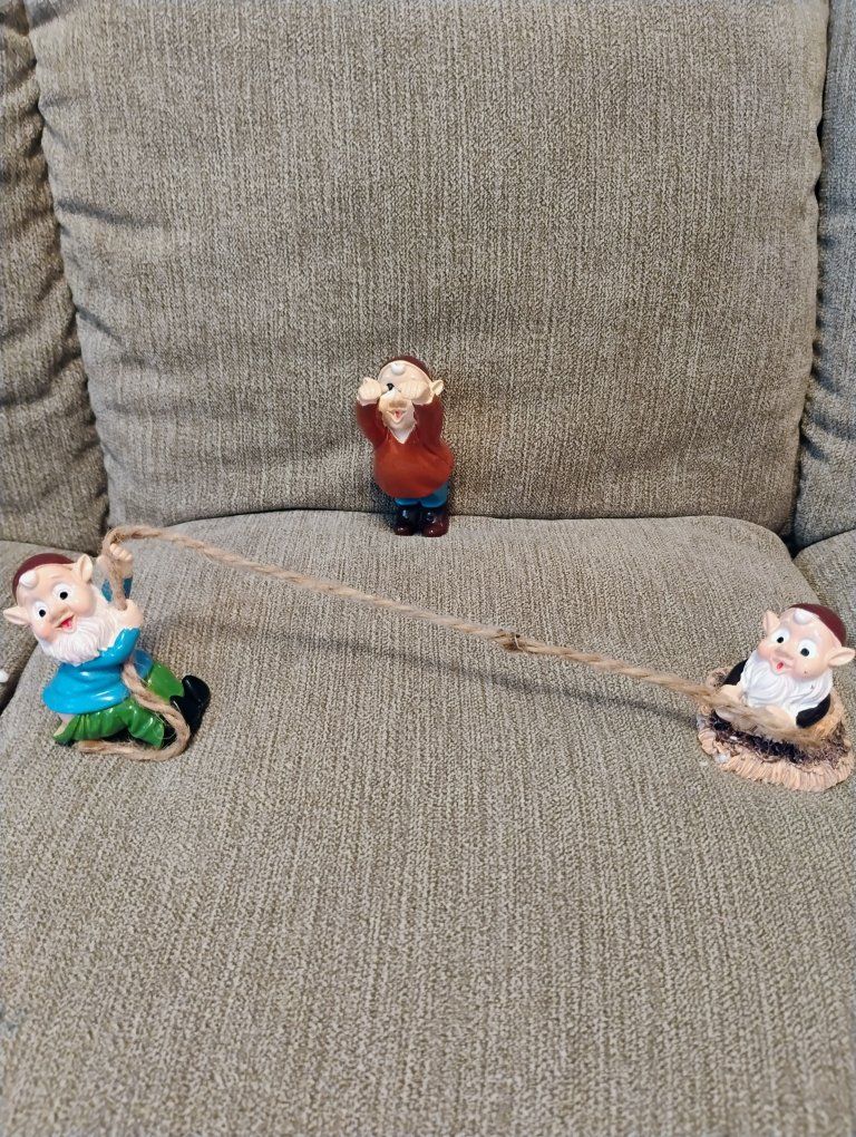 Cute Vintage Elf/Gnome Garden Decor Figurines Set of 3 with Rope Accent