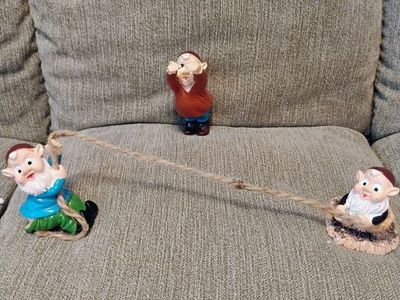 Cute Vintage Elf/Gnome Garden Decor Figurines Set of 3 with Rope Accent