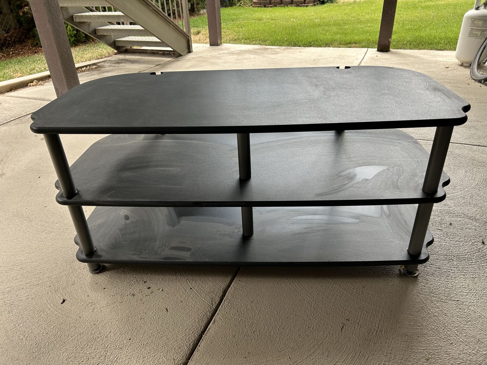 Black 3-Tier Media Console/TV Stand with Cable Management