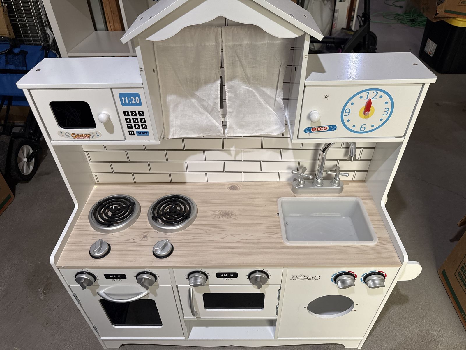 ECG Doctor Play Kitchen Set for Kids - Wooden Pretend Play w/ Microwave, Stove, Sink & Oven