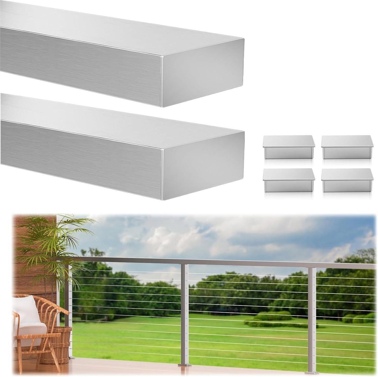 6'6" SS T304 Handrail, 2 Pack Rectangular