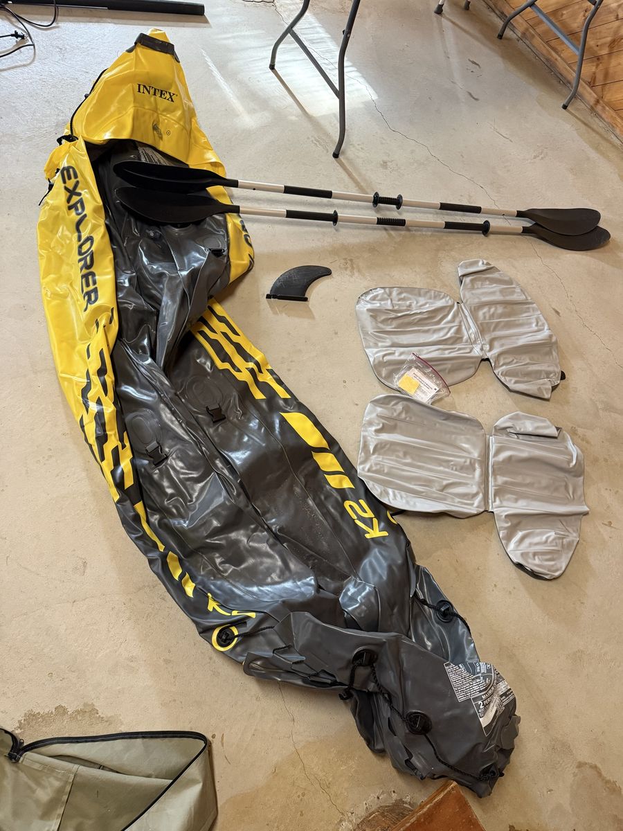 Intex Explorer K2 Inflatable Kayak Set with Paddles & Skeg - 2-Person Yellow/Gray