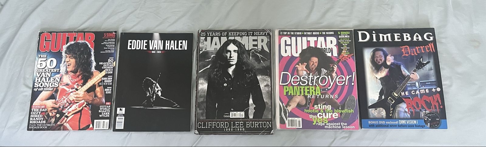 Lot of 5 Rock & Metal Magazines featuring Eddie Van Halen, Dimebag Darrell, and Cliff Burton