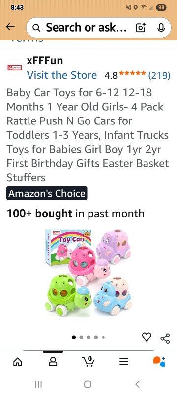 New in Box! Baby/Toddler Toy Push Cars