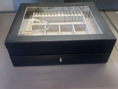 Black Two-Layer Jewelry Box with Clear Top and Velvet Interior - Organizer for Rings, Earrings, Necklaces