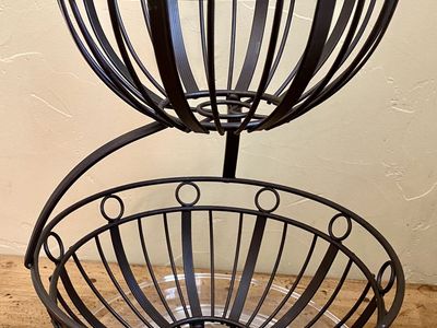 Decorative 2-Tier Metal Storage/Fruit Basket Bowl Display Stand - Dark Brown/Black - C PIX