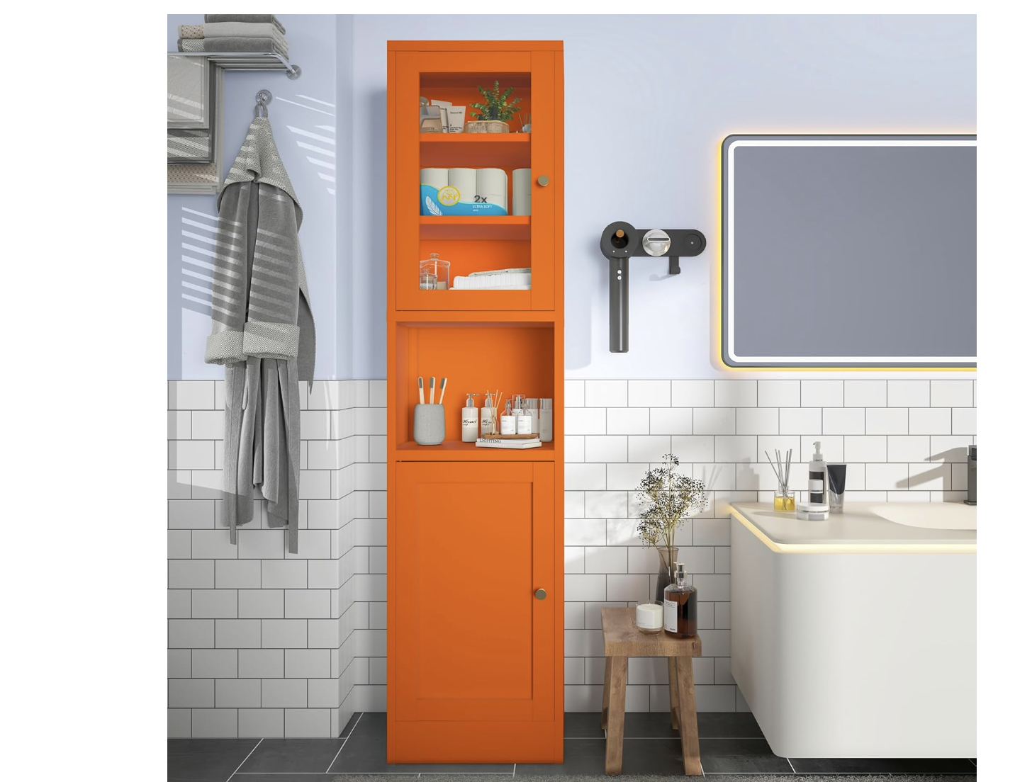 New in Box 67-inch Tall Narrow Bathroom Storage Cabinet, 6-Tier Metal Pantry Cabinet with Adjustable Shelve