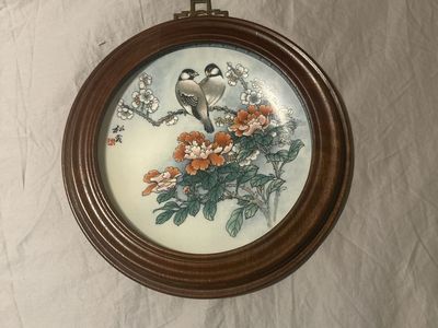 1989 Imperial Jingdezhen Porcelain Collector Plate Birds Flowers Framed Decorative Wall Art