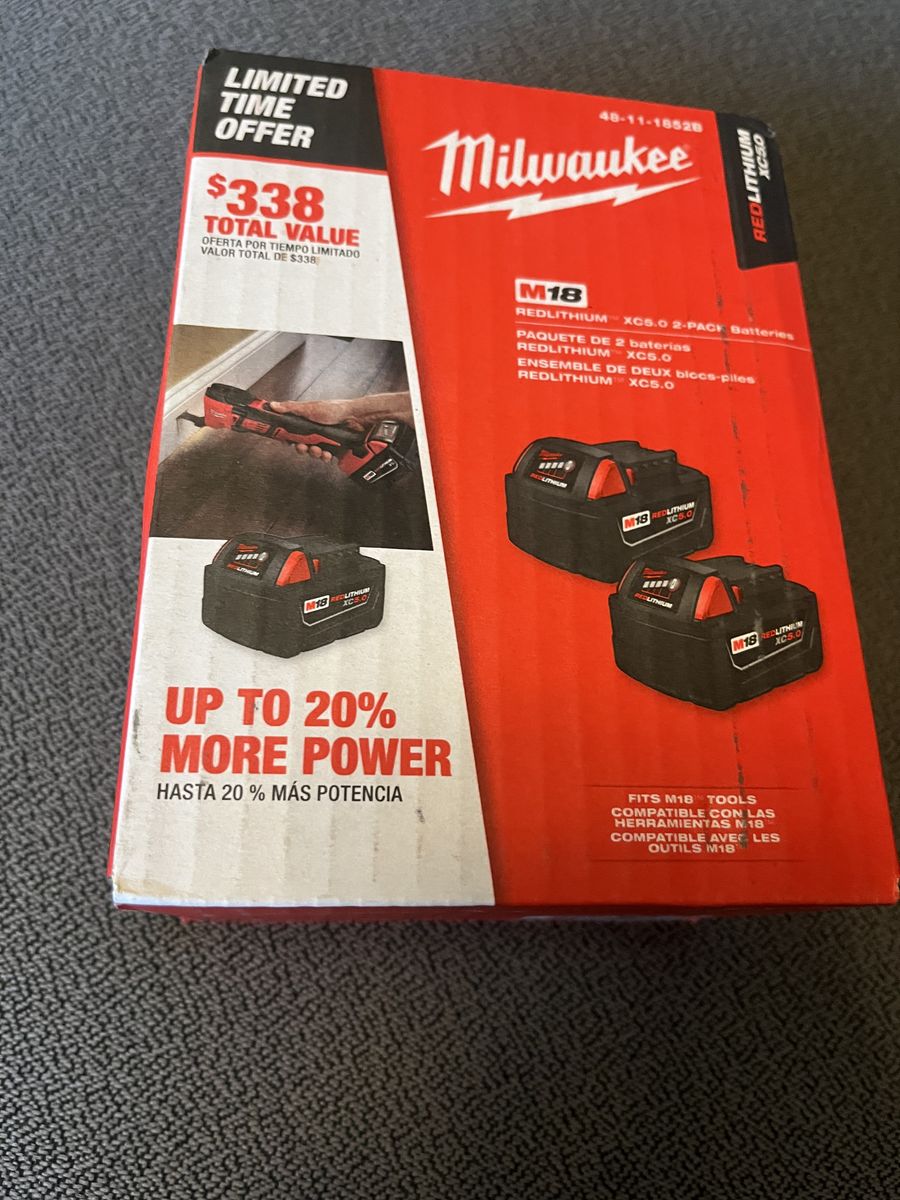 2x Milwaukee M18 XC5.0 batteries - new in box