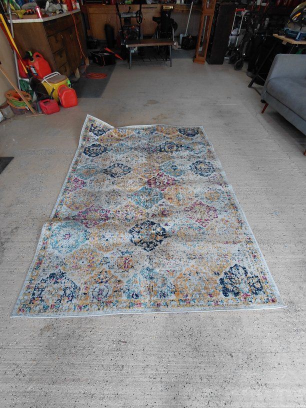 Multi-Color Medallion Area Rug - Vibrant Distressed Look, Soft Pile