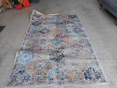 Multi-Color Medallion Area Rug - Vibrant Distressed Look, Soft Pile