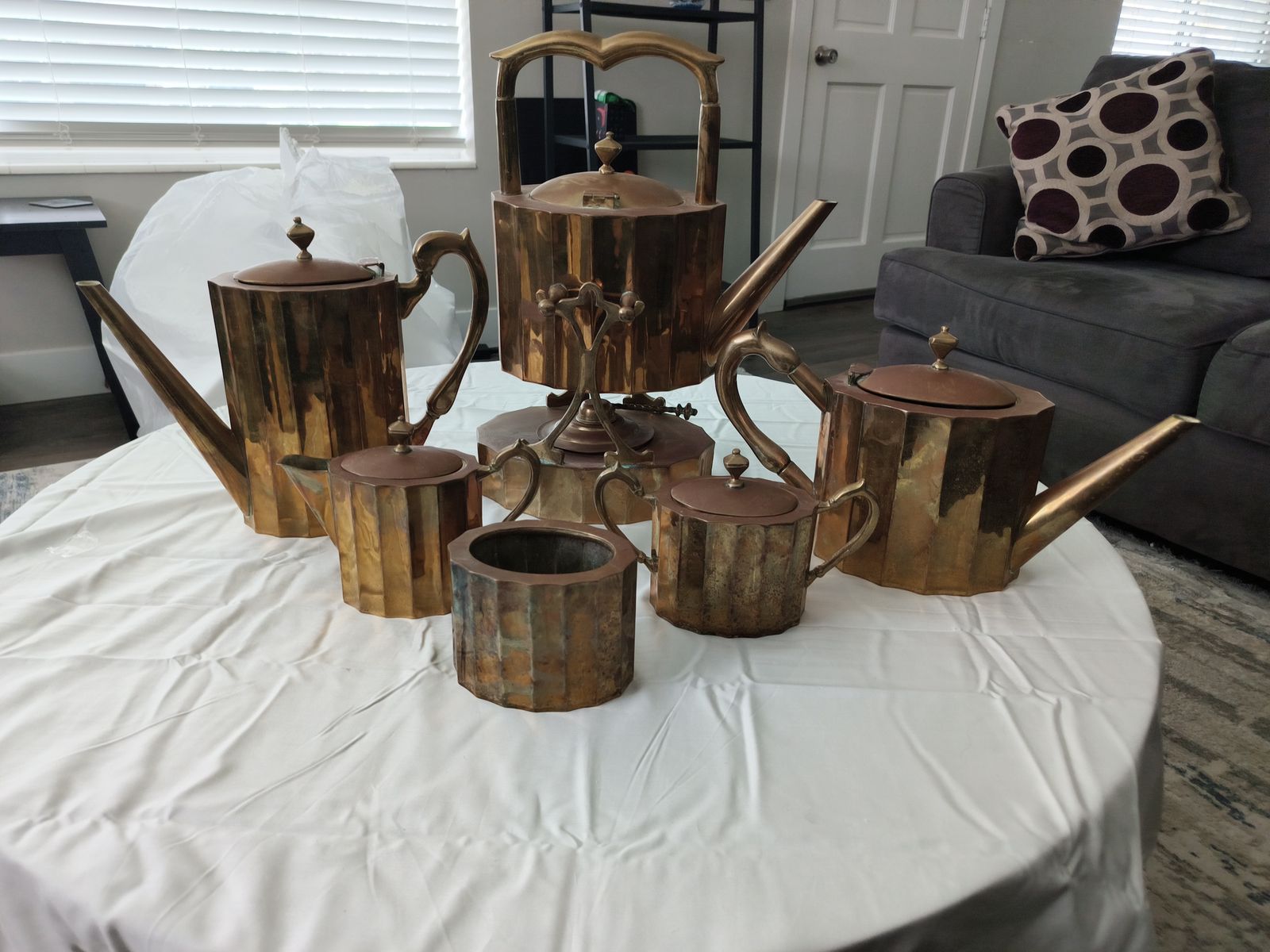 Vintage Brass Teapot/Kettle - Hammered Finish, Unique Octagonal Design, Decorative Accent Coffee Pot~Tea Sugar Creamer Warmer