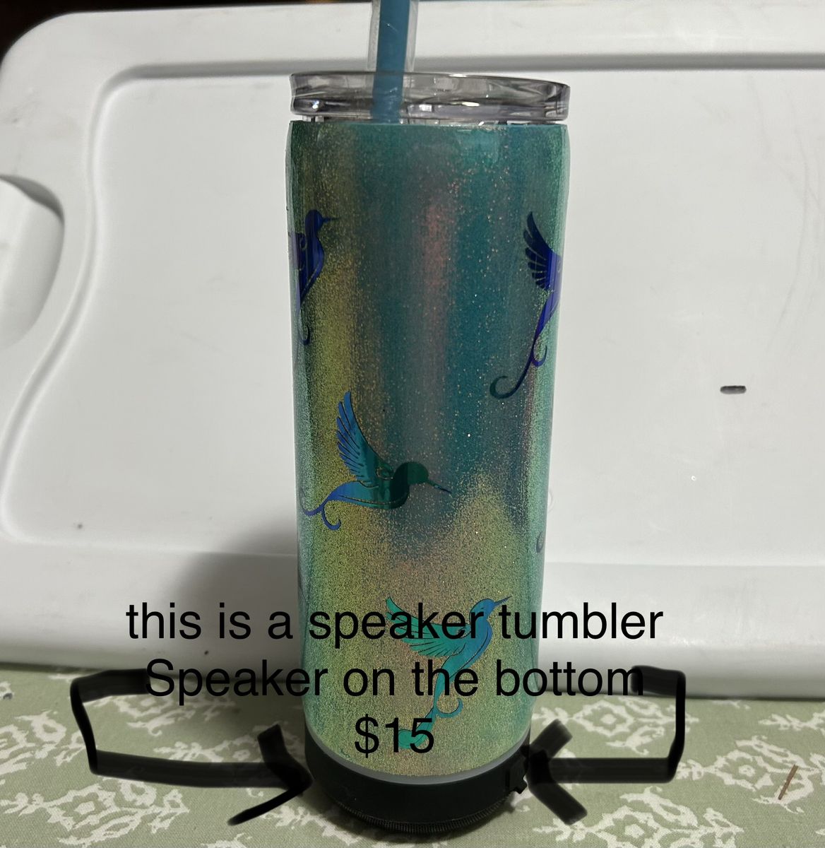 Custom Speaker Tumbler with Built-In Bottom Speaker and Straw
