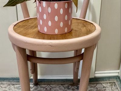 PRICE DROP! Pink Boho Bentwood style Chair + Philodendron & Polka Dot Pot