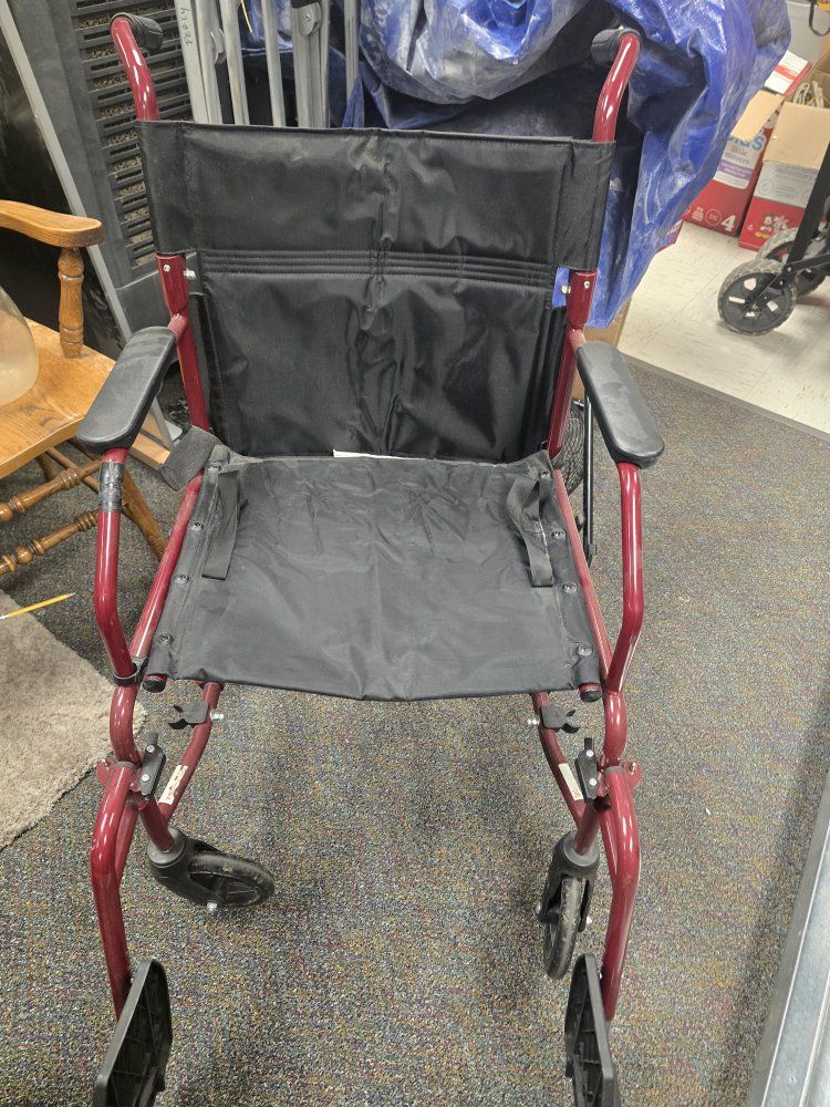 Red Mobility Transport Wheelchair with Black Seat and Armrests