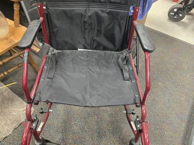 Red Mobility Transport Wheelchair with Black Seat and Armrests