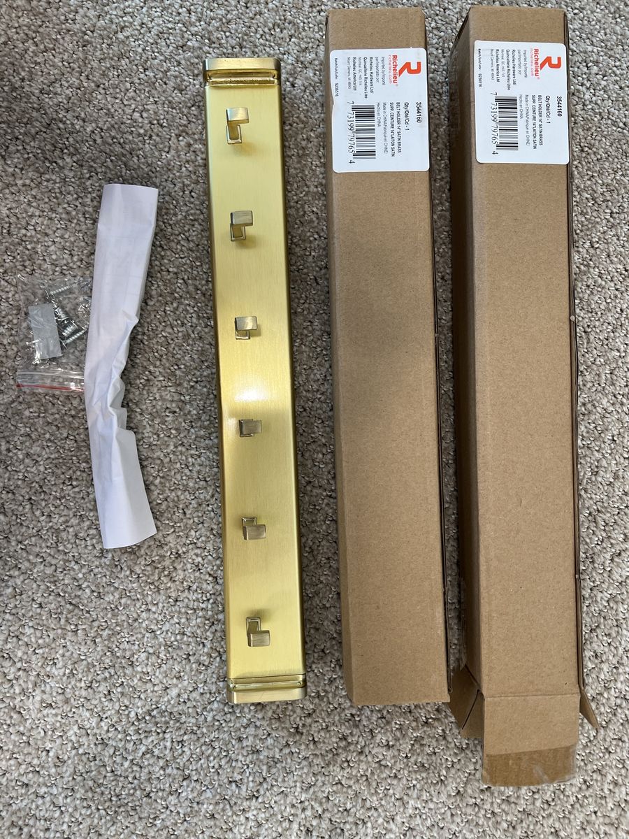 Richelieu 386490 Brass Retractable 6-Hook Organizer Drawer Slide 14-inch Length