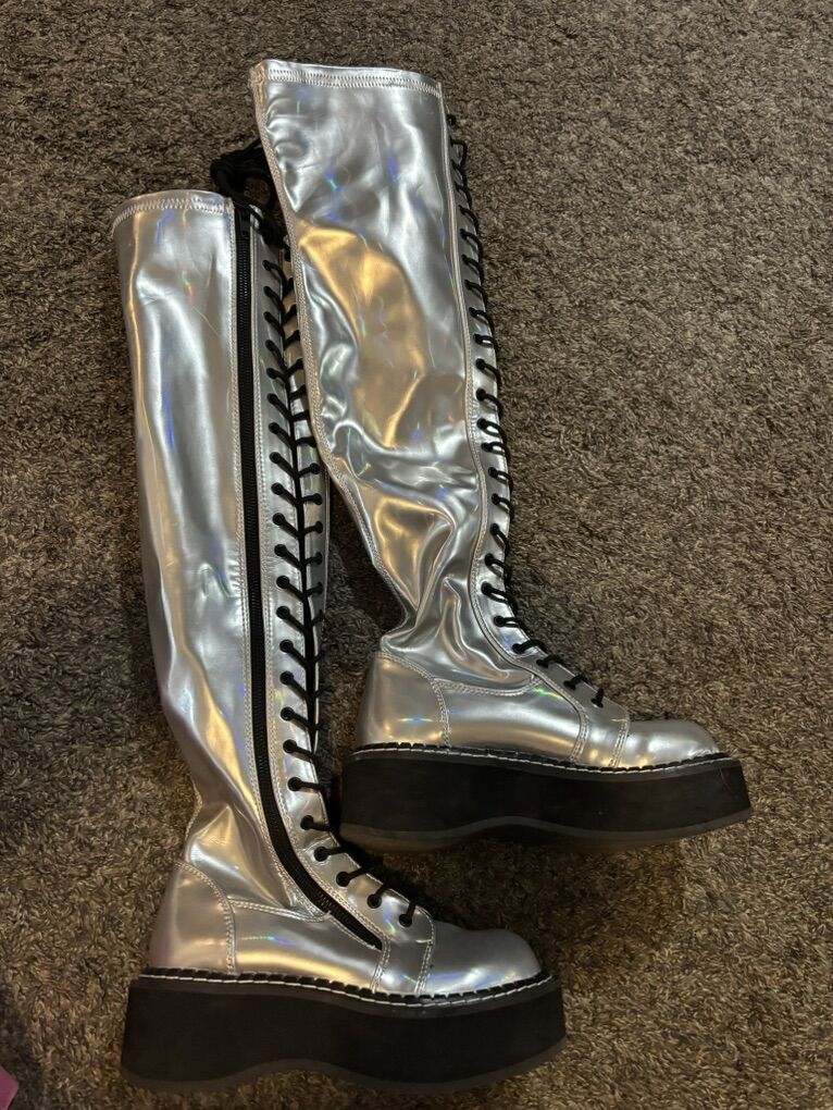 IHEARTRAVES Silver Zip Up Boots