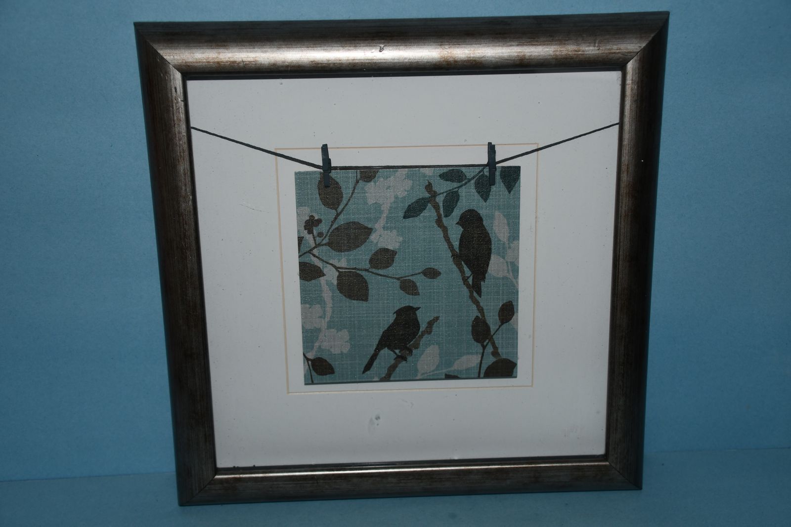 3D BIRDS & FLOWERS PICTURE ~ CLOTHESPINS ~ 13" x 13" ~ CUTE!