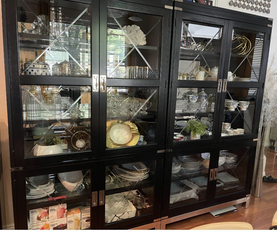 2 Black Display Cabinets with Glass Doors and Mirrored Interior - Storage & Organization