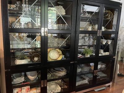 2 Black Display Cabinets with Glass Doors and Mirrored Interior - Storage & Organization