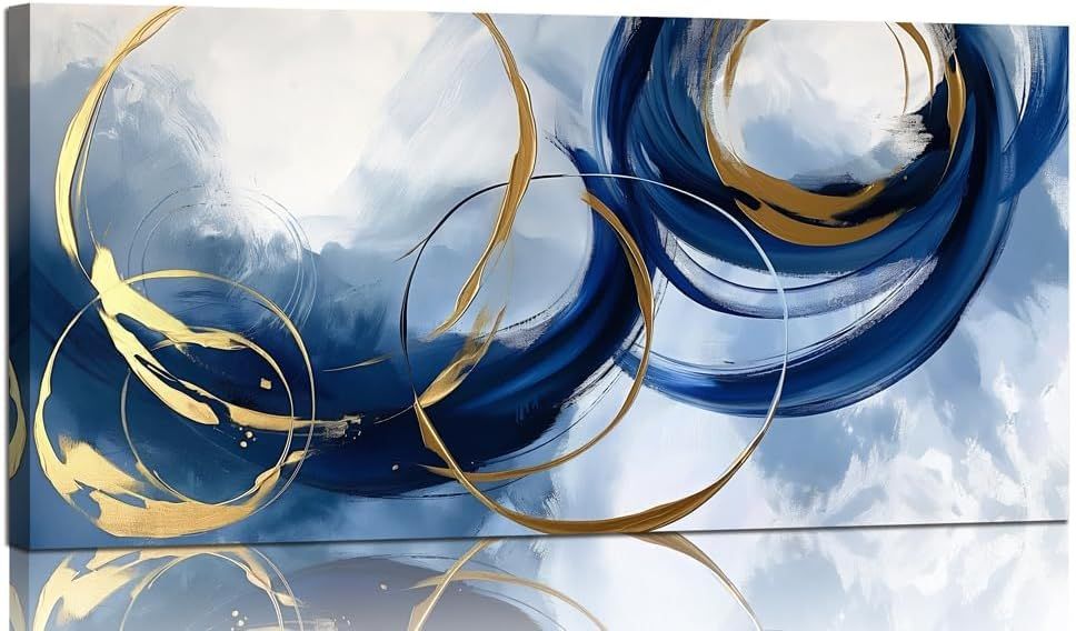 20" x 40" Navy, Gold, White Abstract Canvas Wrapped Wall Art