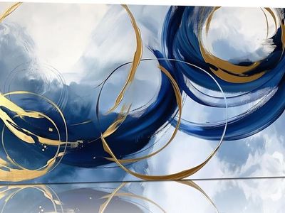 20" x 40" Navy, Gold, White Abstract Canvas Wrapped Wall Art