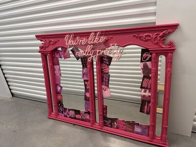 Hot Pink Double-Arch Mirror Frame w/ Neon Sign