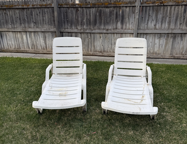 Pair of White Adjustable Chaise Lounge Chair