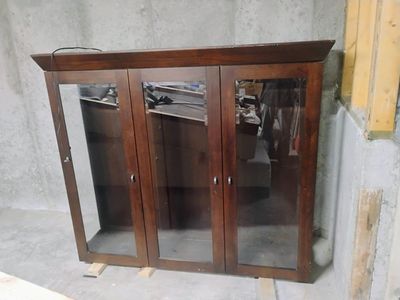 Wooden Display Cabinet with Glass Doors - Wall Mountable