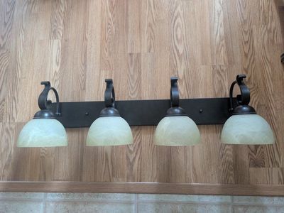 Bronze 4-Light Vanity Fixture with Frosted Bell Shades - Bathroom Light Bar