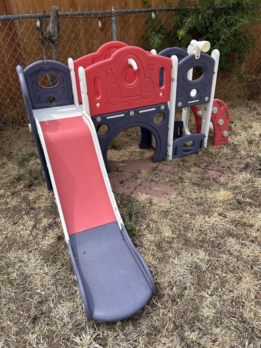 Toddler Plastic Playset with Slide and Climbing Stairs - Red/Blue/White
