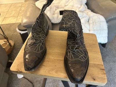 Mark Nason Rock Lives Men's Black Leather Western Boots - Size 12 with Black Embroidery, Original Box & Dust Bags