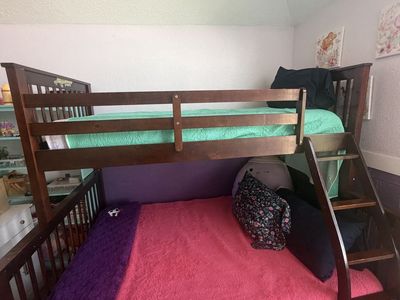 Convertible Twin over Full Bunk Bed - Dark Wood finish.
