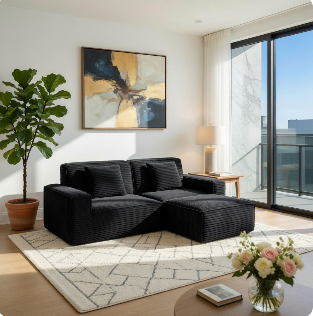 NEW 106"Black Cloud Sectional Sofa W/chaise Lounge