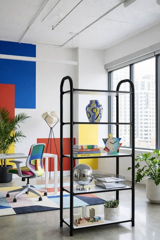 Modern Black Metal & White Shelf 5-Tier Bookshelf Etagere Storage Unit for Home/Office