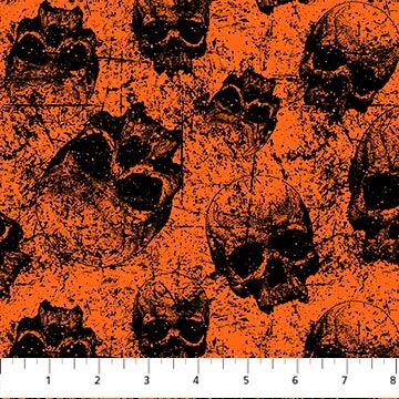 Northcott fabric - skulls orange - free US shipping with 2 yards or more
