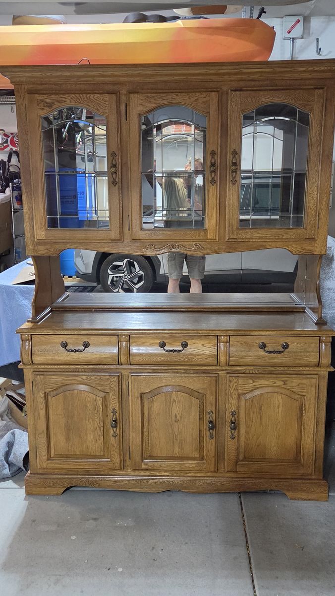 Solid Oak China Cabinet & Hutch