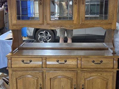 Solid Oak China Cabinet & Hutch