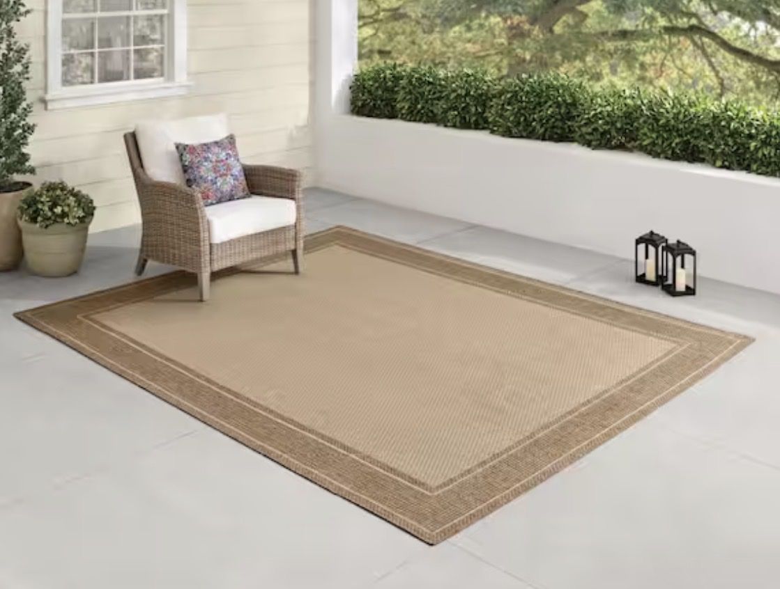 Outdoor Patio Rug, Beige/Brown, 6’x9’ - New!