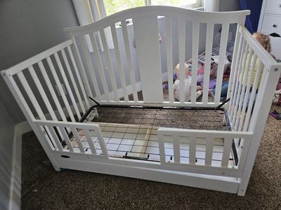 White Wooden Toddler Bed Frame - Used with Minor Wear, Child Safety Rails Included