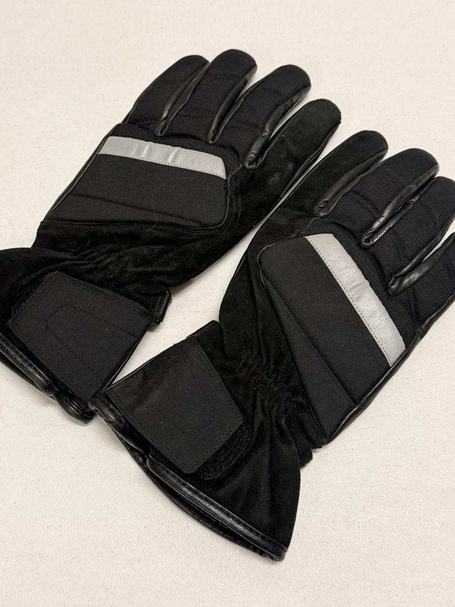 BMW Black Leather Winter Gloves with Reflective Stripe & Velcro Strap
